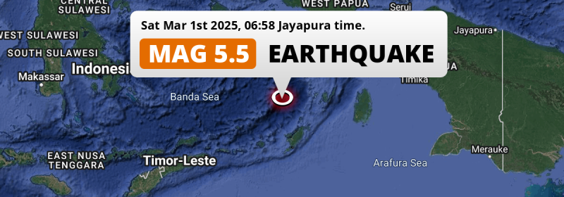 Significant M5.5 Earthquake hit in the Banda Sea 231km from Tual (Indonesia) on Saturday Morning.