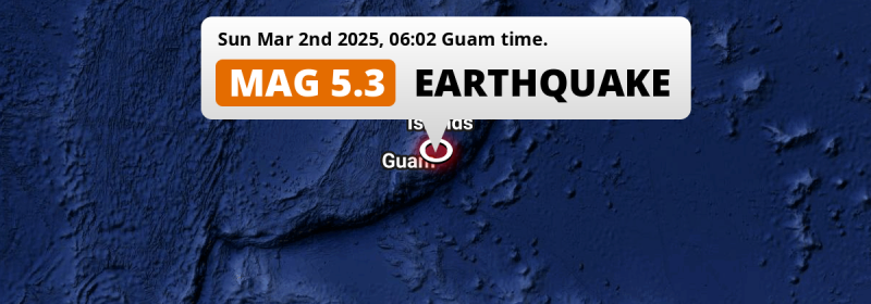 On Sunday Morning a Significant M5.3 Earthquake struck in the North Pacific Ocean near Dededo Village (Guam).