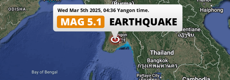 Shallow M5.1 Earthquake struck on Wednesday Night near Yangon in Myanmar.