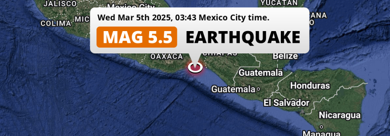 On Wednesday Night a Significant M5.5 Earthquake struck in the North Pacific Ocean near Salina Cruz (Mexico).