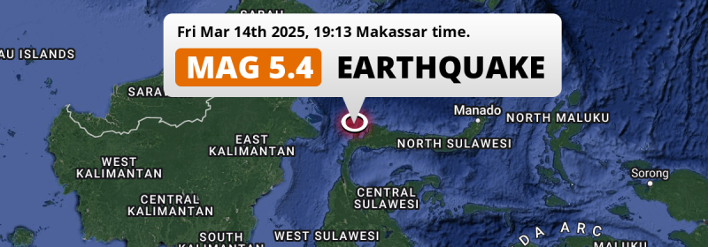 Shallow M5.4 Earthquake struck on Friday Evening in the Makassar Strait 231km from Palu (Indonesia).