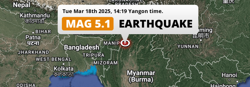 On Tuesday Afternoon a Significant M5.1 Earthquake struck near Mawlaik in Myanmar.