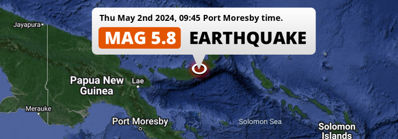 On Thursday Morning a Shallow M5.8 Earthquake struck 107km from Kimbe in Papua New Guinea.