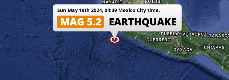 Shallow M5.2 Earthquake hit in the North Pacific Ocean 173km from Manzanillo (Mexico) on Sunday Night.