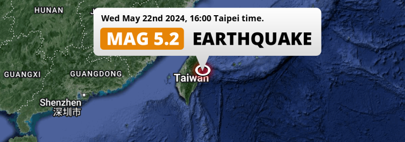 Shallow M5.1 Earthquake struck on Wednesday Afternoon in the Philippine Sea near Hualien City (Taiwan).