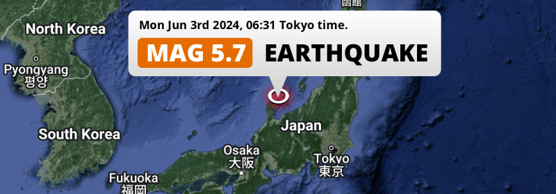 Shallow M5.7 Earthquake struck on Monday Morning near Toyama in Japan.