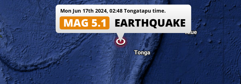 Significant M5.1 Earthquake hit in the South Pacific Ocean 263km from Nuku‘alofa (Tonga) on Monday Night.