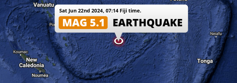 Shallow M5.1 Earthquake struck on Saturday Morning in the South Pacific Ocean 296km from Nadi (Fiji).