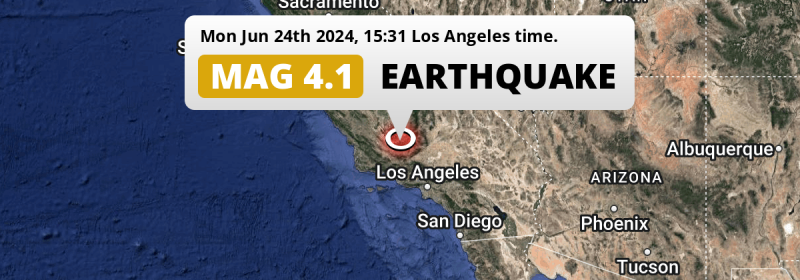 Shallow M4.1 Earthquake hit near Bakersfield in The United States on Monday Afternoon.