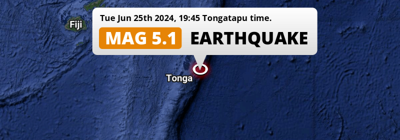 Shallow M5.1 Earthquake hit in the South Pacific Ocean 145km from Nuku‘alofa (Tonga) on Tuesday Evening.