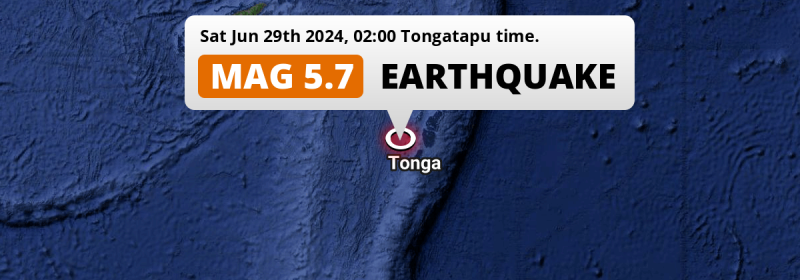 On Saturday Night a Shallow M5.7 Earthquake struck in the South Pacific Ocean near Nuku‘alofa (Tonga).