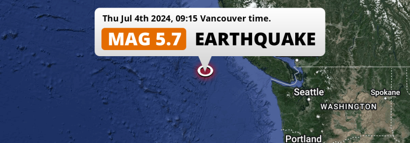 On Thursday Morning a Shallow M5.7 Earthquake struck in the North Pacific Ocean 245km from Vernon Lake (Canada).