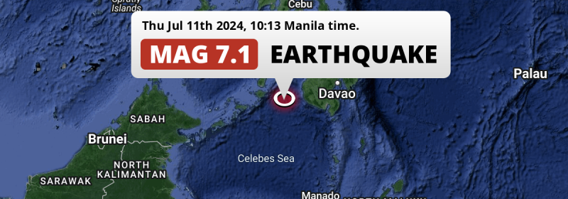 Unusually powerful M7.1 Earthquake struck on Thursday Morning in the Sulawesi Sea 188km from Malingao (The Philippines).