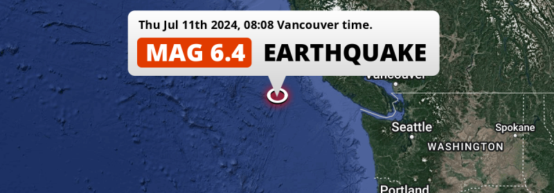 On Thursday Morning a Shallow M6.4 Earthquake struck in the North Pacific Ocean 398km from Victoria (Canada).