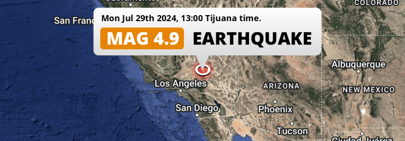 On Monday Afternoon a Shallow M4.9 Earthquake struck near Barstow in The United States.