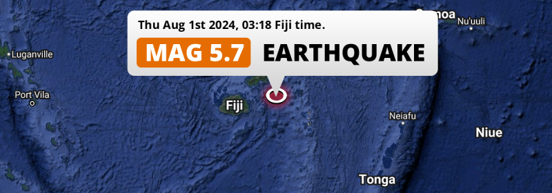 On Thursday Night a Significant M5.7 Earthquake struck in the South Pacific Ocean 169km from Suva (Fiji).