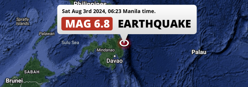 Strong M6.8 Earthquake hit in the Philippine Sea near Bislig (The Philippines) on Saturday Morning.