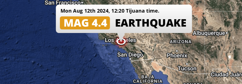 On Monday Afternoon a Shallow M4.4 Earthquake struck near Los Angeles in The United States.