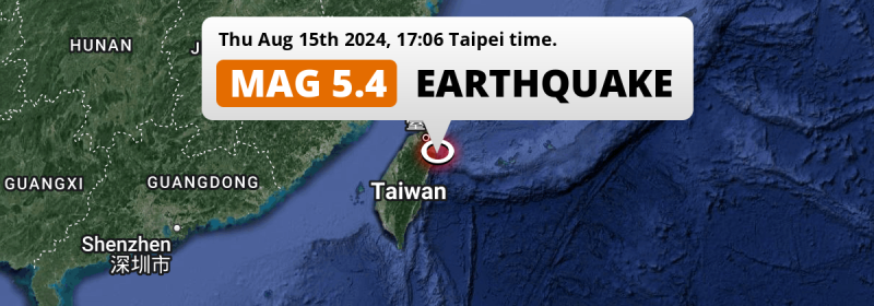 Shallow M5.4 FORESHOCK struck on Thursday Afternoon in the Philippine Sea near Taipei (Taiwan).