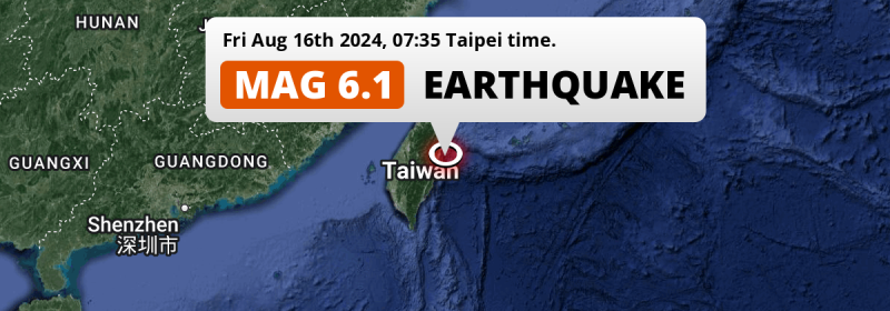 Shallow M6.1 Earthquake struck on Friday Morning in the Philippine Sea near Hualien City (Taiwan).