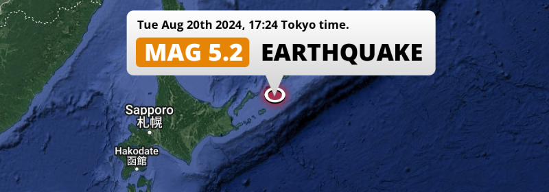 On Tuesday Afternoon a Significant M5.2 Earthquake struck in the North Pacific Ocean 275km from Kushiro (Japan).