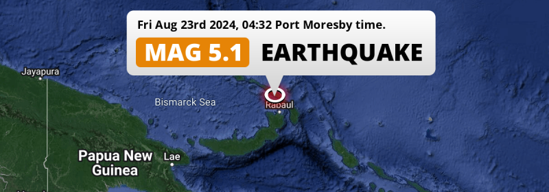 On Friday Night a Shallow M5.1 Earthquake struck in the Bismarck Sea near Kokopo (Papua New Guinea).